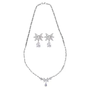 Exclusive Flower & Water Drop Pendant Cubic Zirconia Jewelry Set