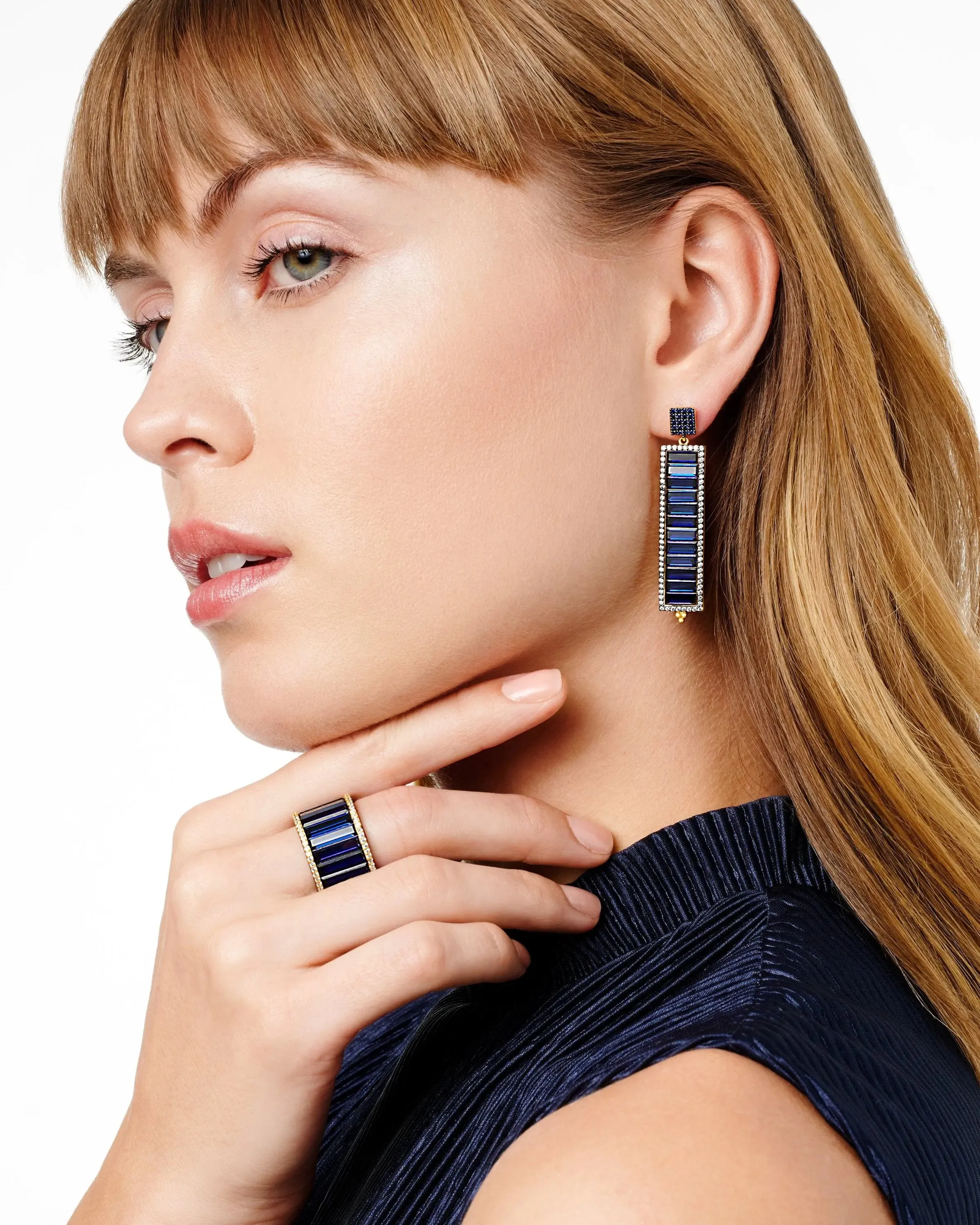 FREIDA ROTHMAN Midnight Blue Baguette Linear Earring