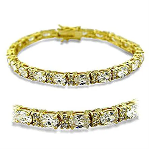 Gold Brass Bracelet with AAA Grade CZ in Clear for Women Style 415502