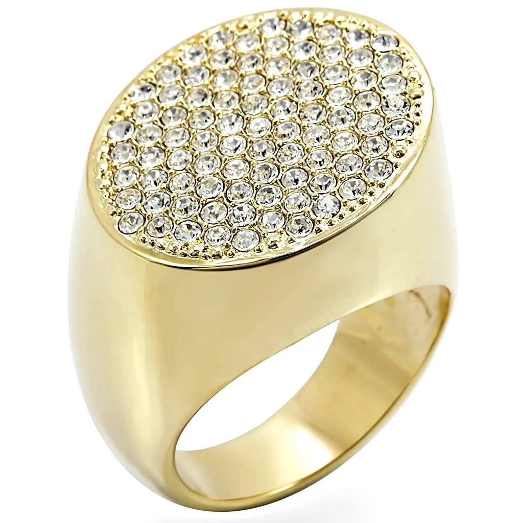 Gold Brass Ring with Top Grade Crystal in Clear for Women Style 1W034