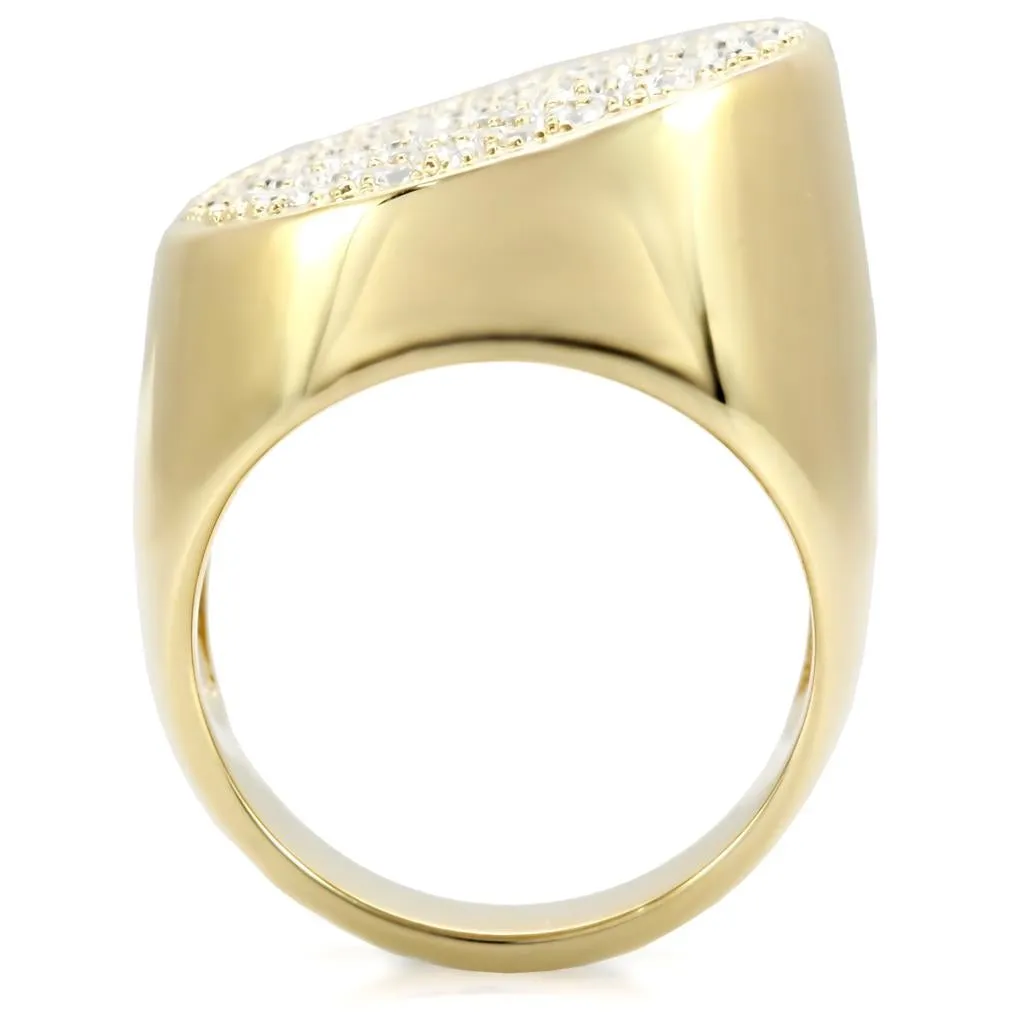 Gold Brass Ring with Top Grade Crystal in Clear for Women Style 1W034