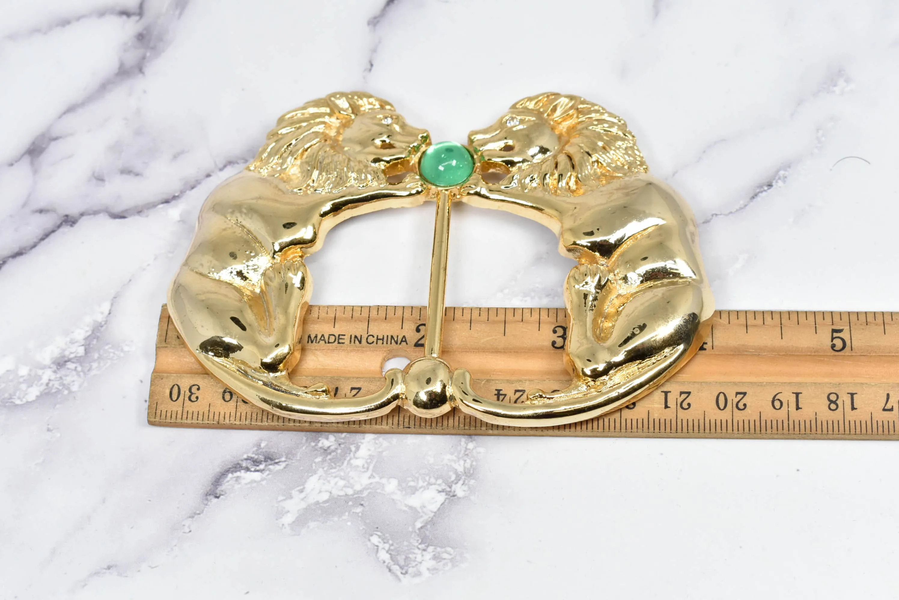 Gold Lion Ribbon Slider Buckle 4" x 2.90" - 1 Piece