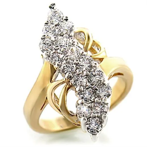 Gold Rhodium Brass Ring with AAA Grade CZ in Clear for Women Style 2W017