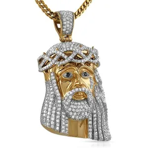 Gold Steel CZ Bling Bling Jesus Piece Large