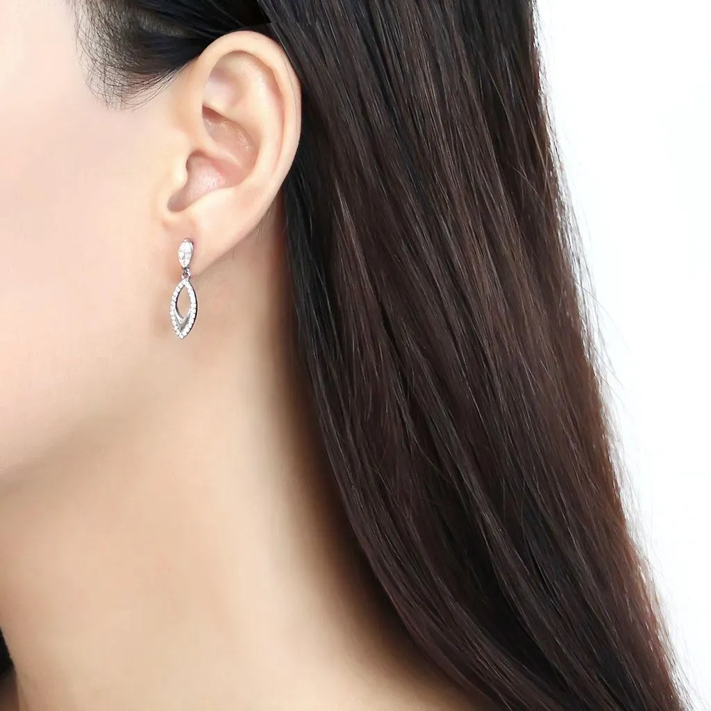 High polished (no plating) Stainless Steel Earrings with AAA Grade CZ in Clear for Women Clear Stone Color Style DA189