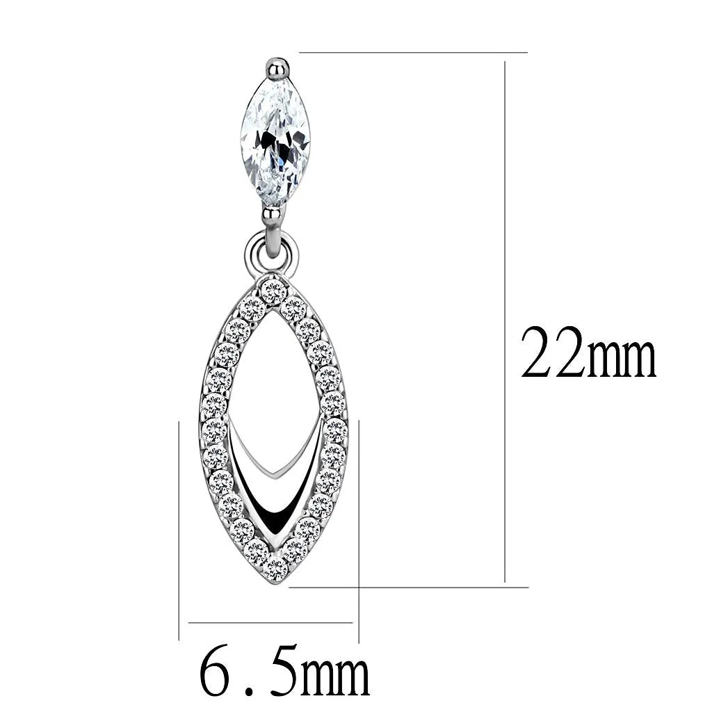 High polished (no plating) Stainless Steel Earrings with AAA Grade CZ in Clear for Women Clear Stone Color Style DA189