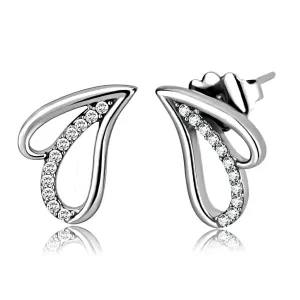 High polished (no plating) Stainless Steel Earrings with AAA Grade CZ in Clear for Women Clear Stone Color Style DA195