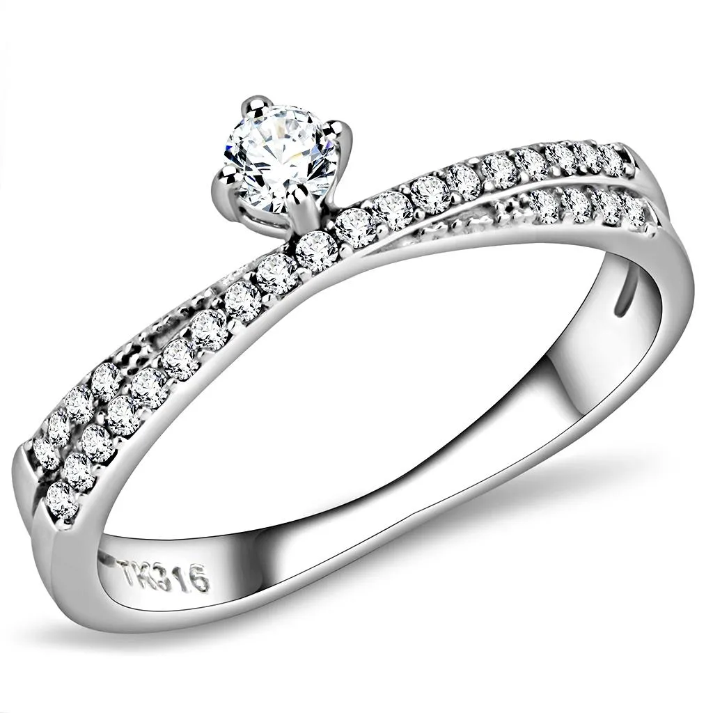 High polished (no plating) Stainless Steel Ring with AAA Grade CZ in Clear for Women Style DA153