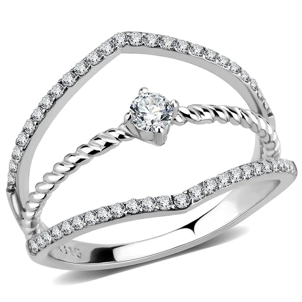 High polished (no plating) Stainless Steel Ring with AAA Grade CZ in Clear for Women Style DA264