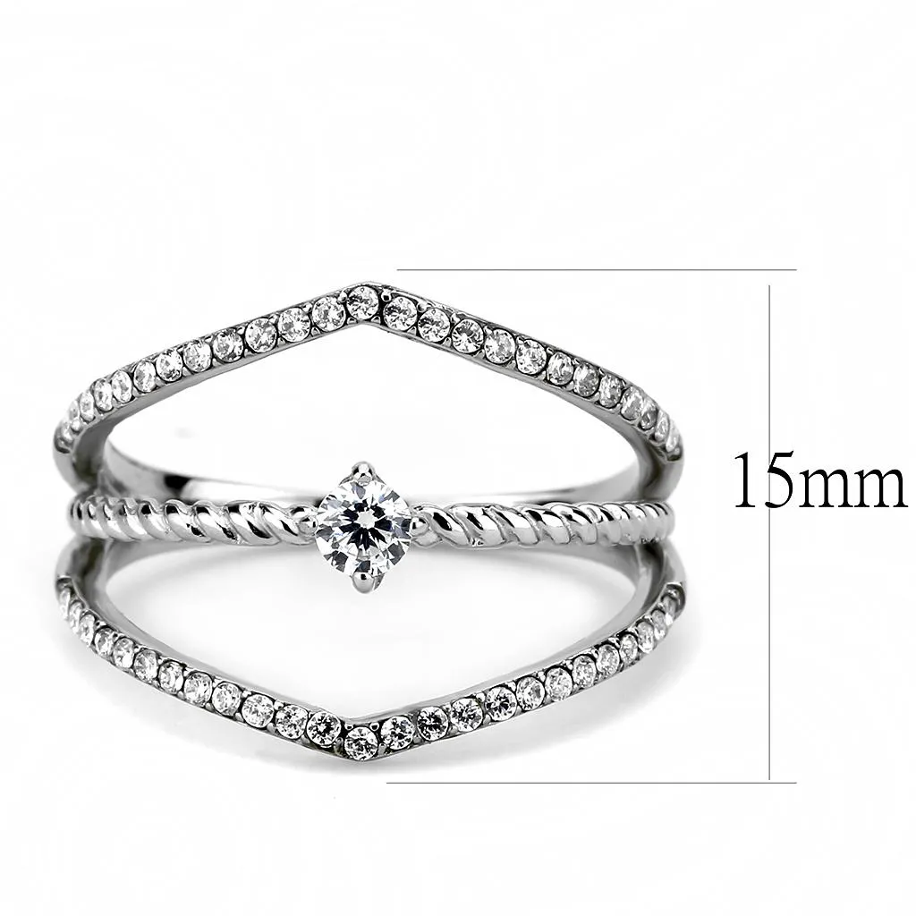 High polished (no plating) Stainless Steel Ring with AAA Grade CZ in Clear for Women Style DA264