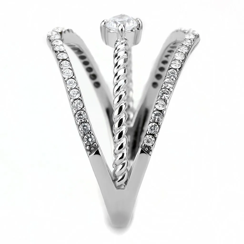 High polished (no plating) Stainless Steel Ring with AAA Grade CZ in Clear for Women Style DA264