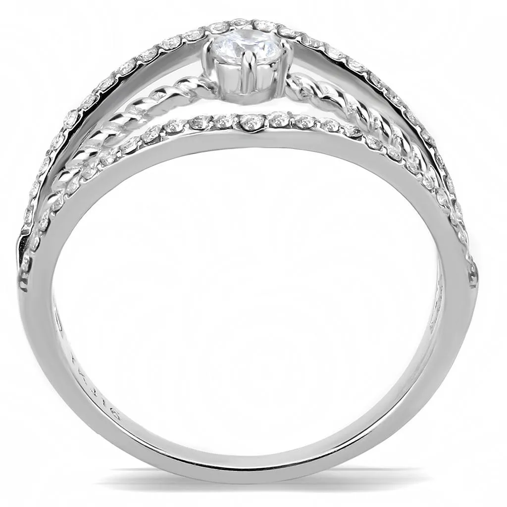 High polished (no plating) Stainless Steel Ring with AAA Grade CZ in Clear for Women Style DA264