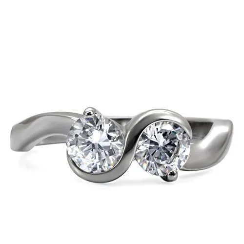 High polished (no plating) Stainless Steel Ring with AAA Grade CZ in Clear for Women Style TK072