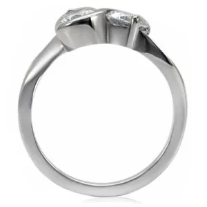 High polished (no plating) Stainless Steel Ring with AAA Grade CZ in Clear for Women Style TK072