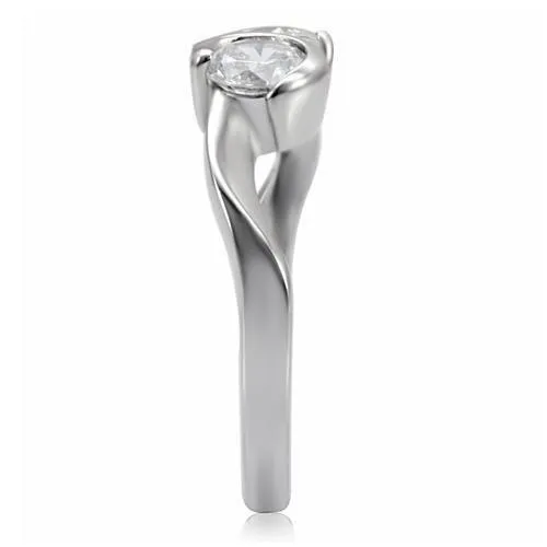 High polished (no plating) Stainless Steel Ring with AAA Grade CZ in Clear for Women Style TK072