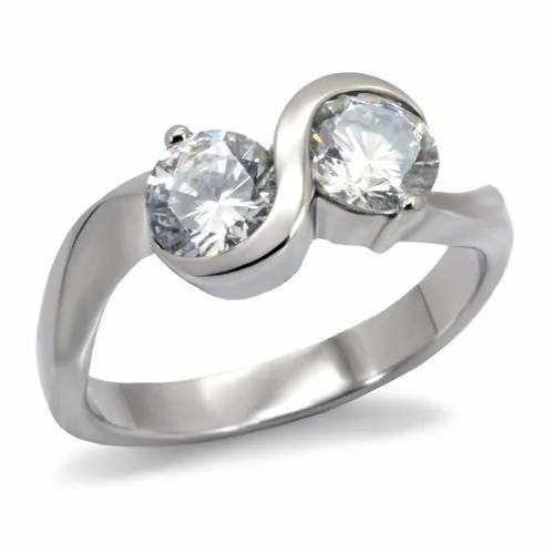 High polished (no plating) Stainless Steel Ring with AAA Grade CZ in Clear for Women Style TK072