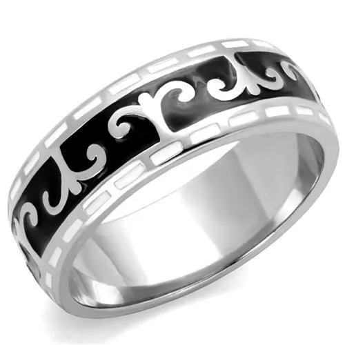 High polished (no plating) Stainless Steel Ring with Epoxy in Jet for Women Style TK2154