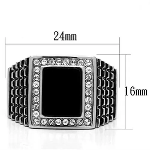 High polished (no plating) Stainless Steel Ring with Synthetic Synthetic Stone in Jet for Women Style TK592