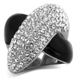 High polished (no plating) Stainless Steel Ring with Top Grade Crystal in Clear for Women Style TK1427