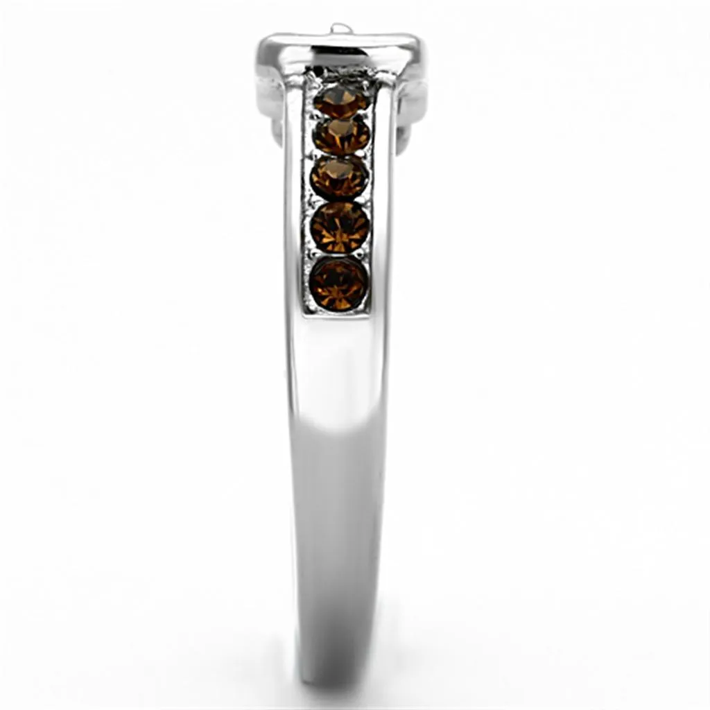 High polished (no plating) Stainless Steel Ring with Top Grade Crystal in Smoked Quartz for Women Style TK1079