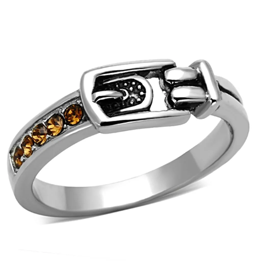 High polished (no plating) Stainless Steel Ring with Top Grade Crystal in Smoked Quartz for Women Style TK1079