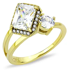 IP Gold(Ion Plating) Stainless Steel Ring with AAA Grade CZ in Clear for Women Style DA173