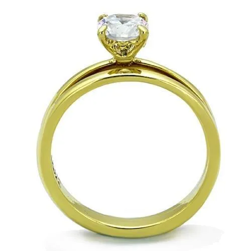 IP Gold(Ion Plating) Stainless Steel Ring with AAA Grade CZ in Clear for Women Style TK1721