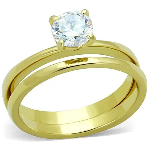 IP Gold(Ion Plating) Stainless Steel Ring with AAA Grade CZ in Clear for Women Style TK1721