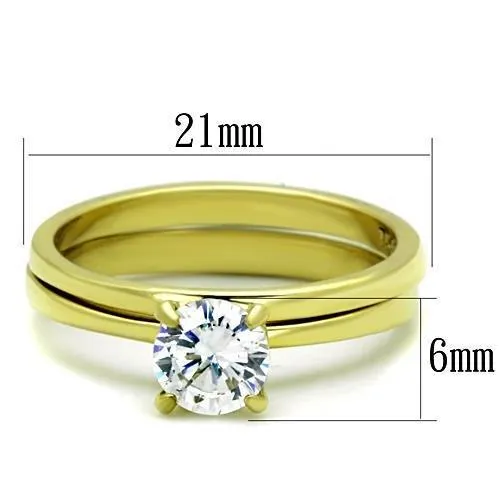 IP Gold(Ion Plating) Stainless Steel Ring with AAA Grade CZ in Clear for Women Style TK1721