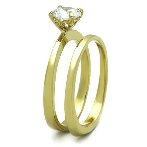 IP Gold(Ion Plating) Stainless Steel Ring with AAA Grade CZ in Clear for Women Style TK1721