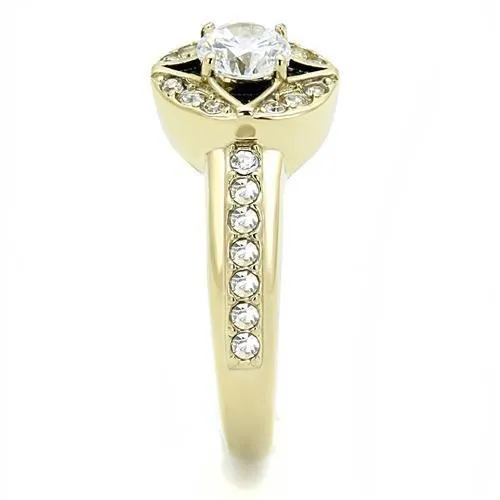 IP Gold(Ion Plating) Stainless Steel Ring with AAA Grade CZ in Clear for Women Style TK3034