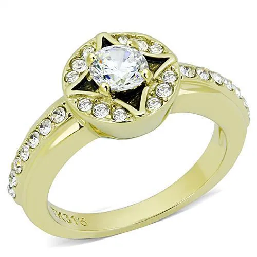 IP Gold(Ion Plating) Stainless Steel Ring with AAA Grade CZ in Clear for Women Style TK3034