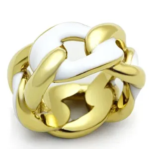 IP Gold(Ion Plating) Stainless Steel Ring with Epoxy in White for Women Style TK1369