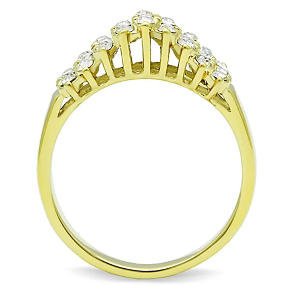 IP Gold(Ion Plating) Stainless Steel Ring with Top Grade Crystal in Clear for Women Style TK1384