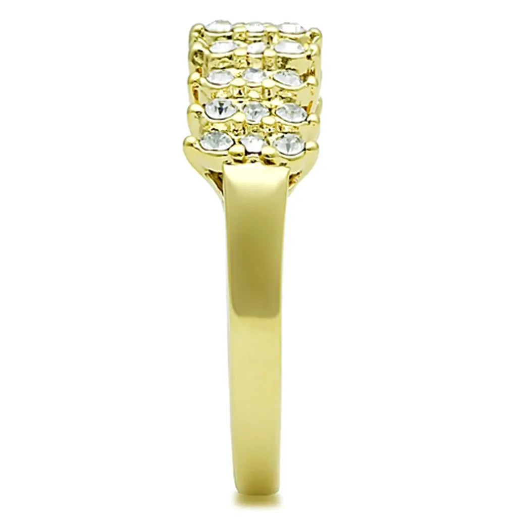 IP Gold(Ion Plating) Stainless Steel Ring with Top Grade Crystal in Clear for Women Style TK1384