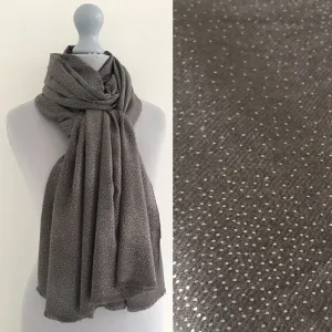 LARGE GREY CASHMERE MIX SUPER SOFT PASHMINA SHAWL SCARF WITH METALLIC FOIL