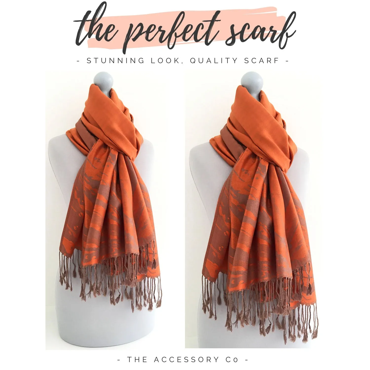 LARGE ORANGE ZEBRA PRINT REVERSIBLE PASHMINA SHAWL SCARF