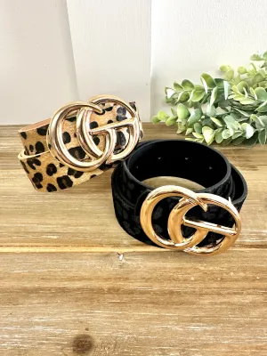 Leopard Print Metal Ring Buckle Belt