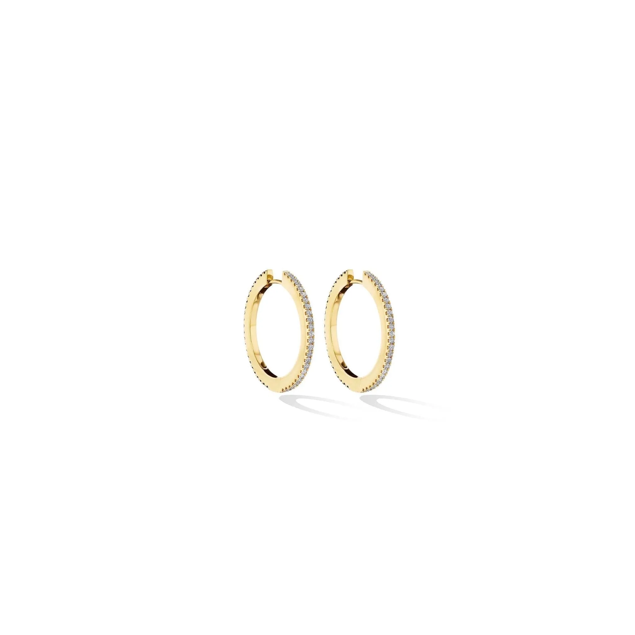 Medium Yellow Gold Solo Hoop Earrings with White and Black Diamonds