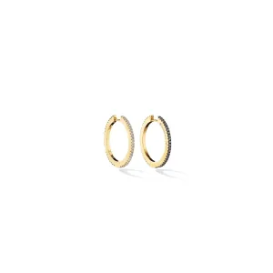 Medium Yellow Gold Solo Hoop Earrings with White and Black Diamonds