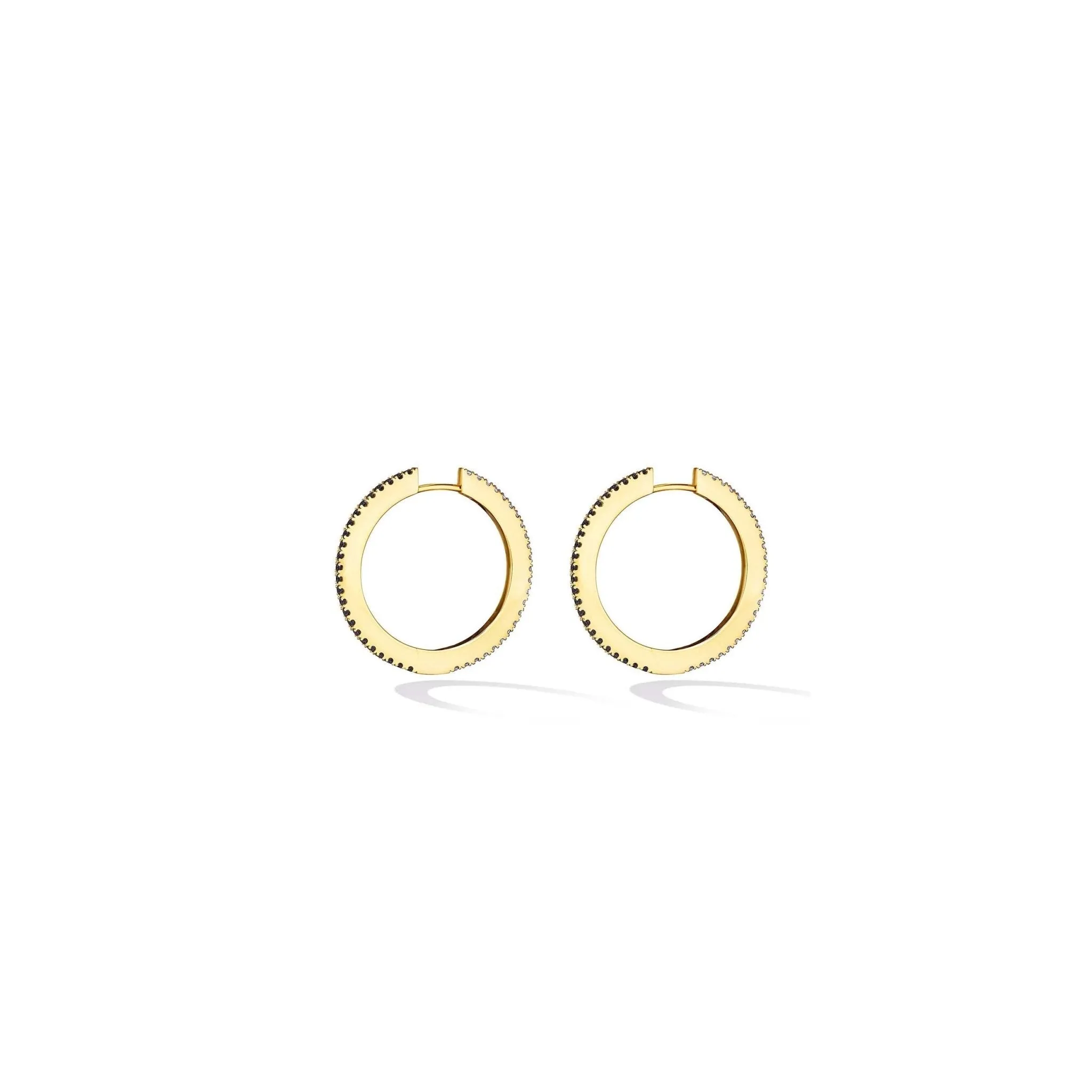 Medium Yellow Gold Solo Hoop Earrings with White and Black Diamonds