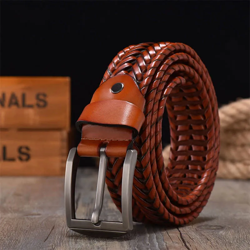 Men's Casual Handwoven Braided Leather Belt