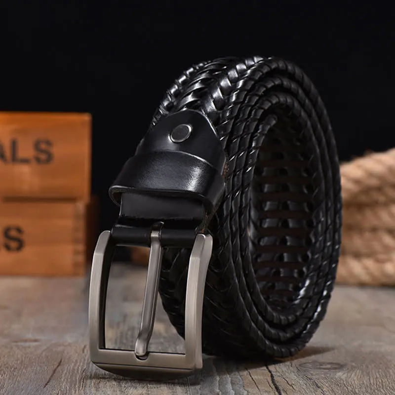 Men's Casual Handwoven Braided Leather Belt