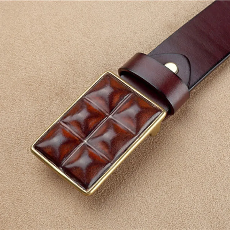 Men's Chocolate Rectangular Buckle Leather Belt