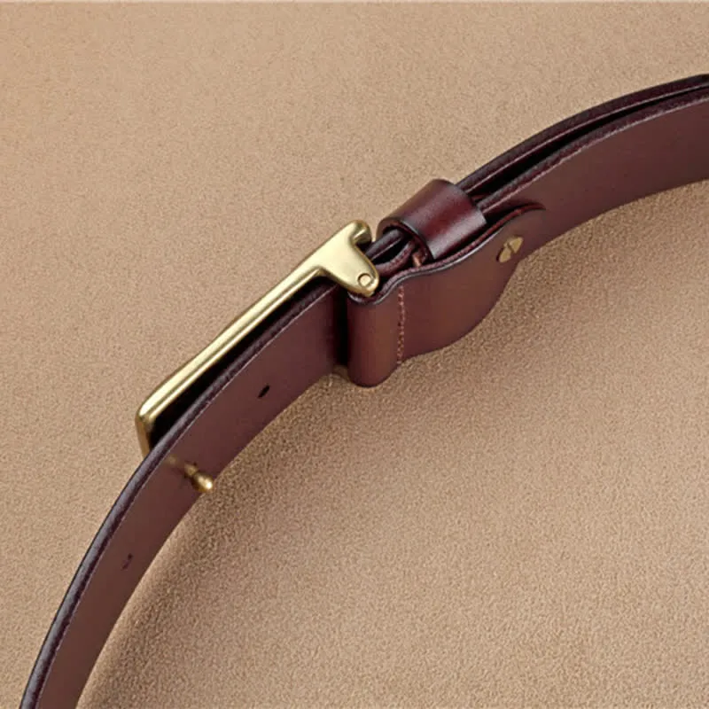 Men's Chocolate Rectangular Buckle Leather Belt