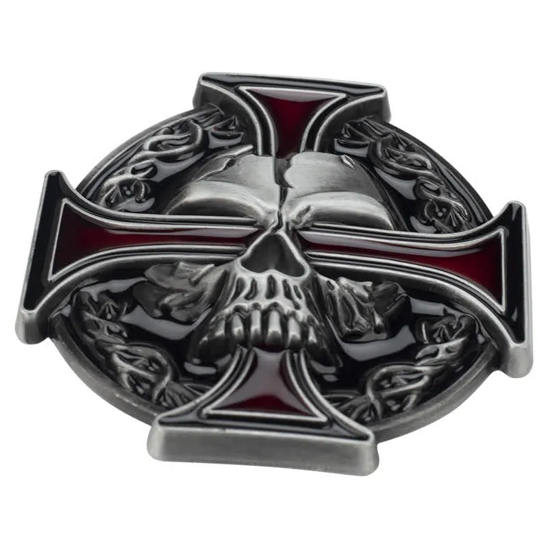 Men's Cross Skull Embossed Pattern Leather Belt