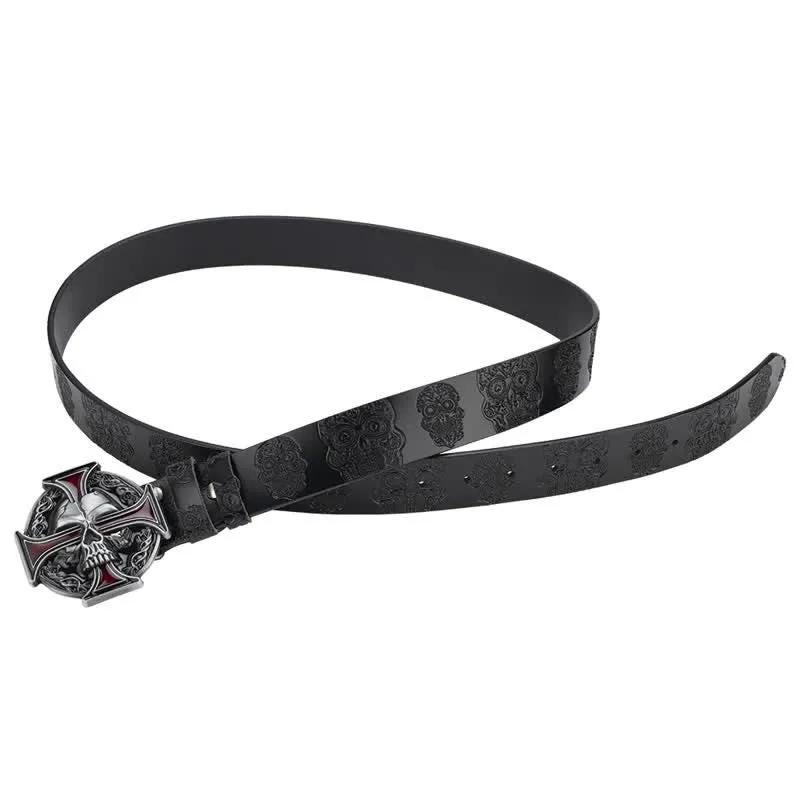 Men's Cross Skull Embossed Pattern Leather Belt