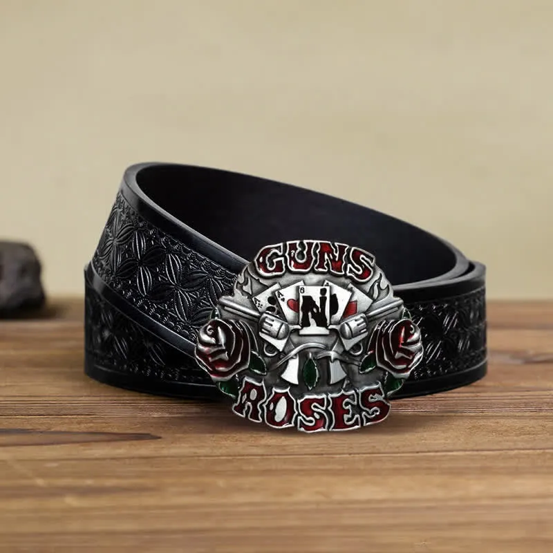 Men's DIY Double Guns Roses Buckle Leather Belt