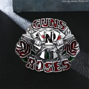 Men's DIY Double Guns Roses Buckle Leather Belt