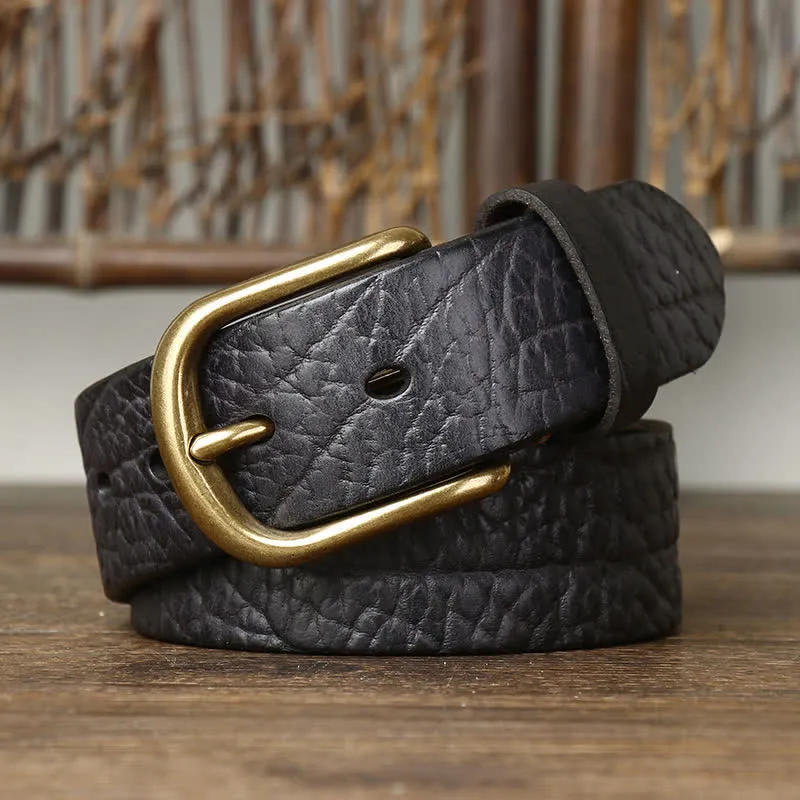 Men's Embossed Bison Skin Pattern Leather Belt